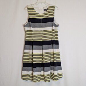 DANILLO BOUTIQUE PETITE Black/Yellow Striped Sleeveless Short Dress; Size PXL